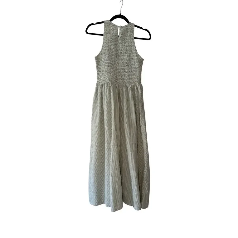 madewell the melody smocked midi dress pistachio stripe np125 women x-small xs - Picture 3 of 5